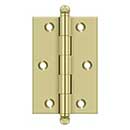 Deltana [CH3020U3-UNL] Solid Brass Cabinet Door Butt Hinge - Ball Tip - Square Corner - Polished Brass (Unlacquered) Finish - Pair - 3&quot; H x 2&quot; W