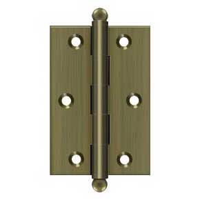 Deltana [CH3020U5] Solid Brass Cabinet Door Butt Hinge - Ball Tip - Square Corner - Antique Brass Finish - Pair - 3" H x 2" W