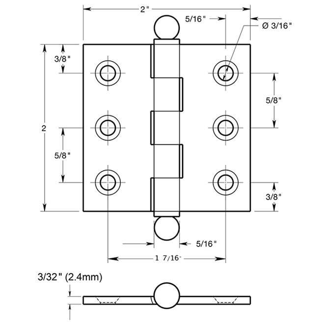 Deltana CH2020 Cabinet Butt Hinge