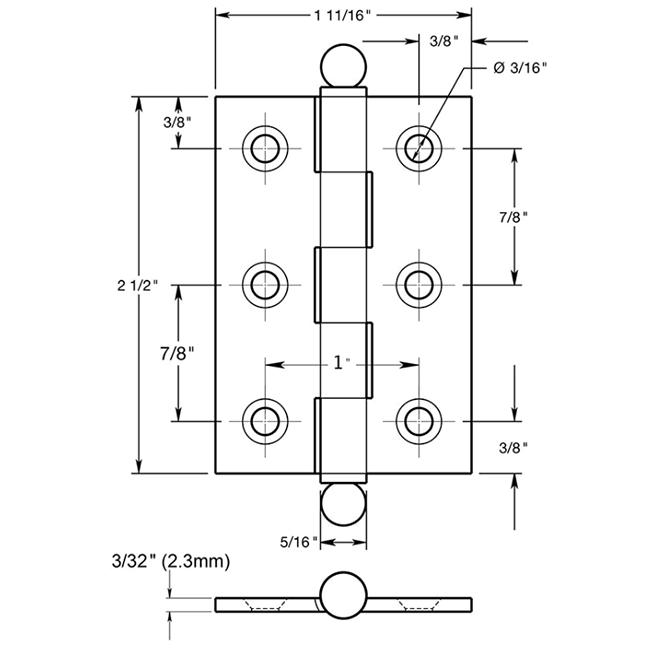 Deltana CH2517 Cabinet Butt Hinge