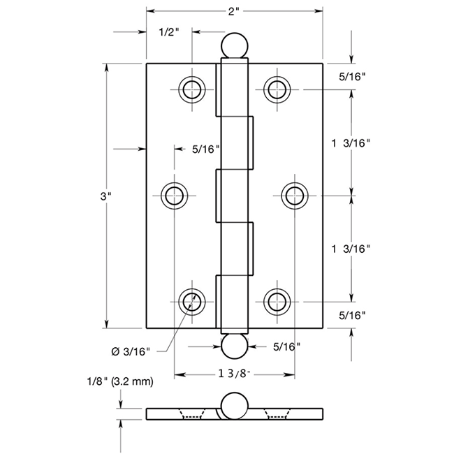 Deltana CH3020 Cabinet Butt Hinge