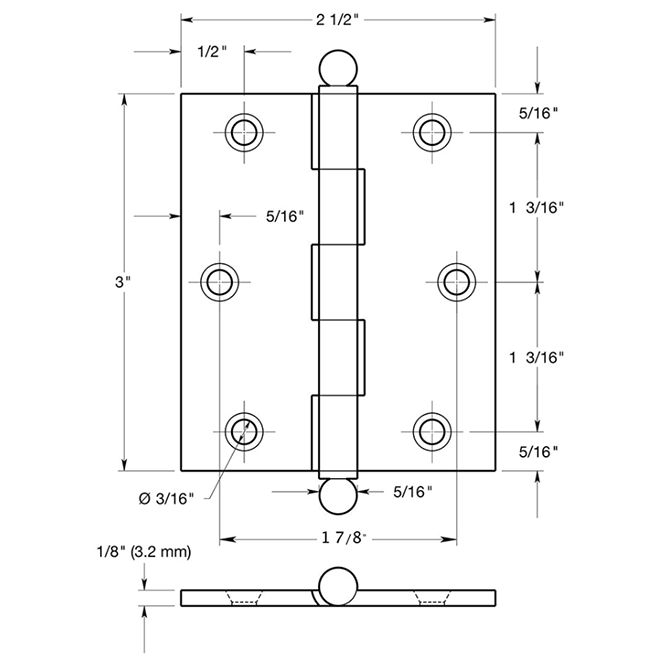 Deltana CH3025 Cabinet Butt Hinge