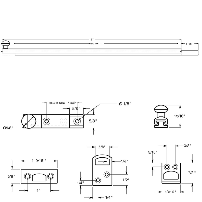 Deltana 12SBCS Door Concealed Screw Bolt