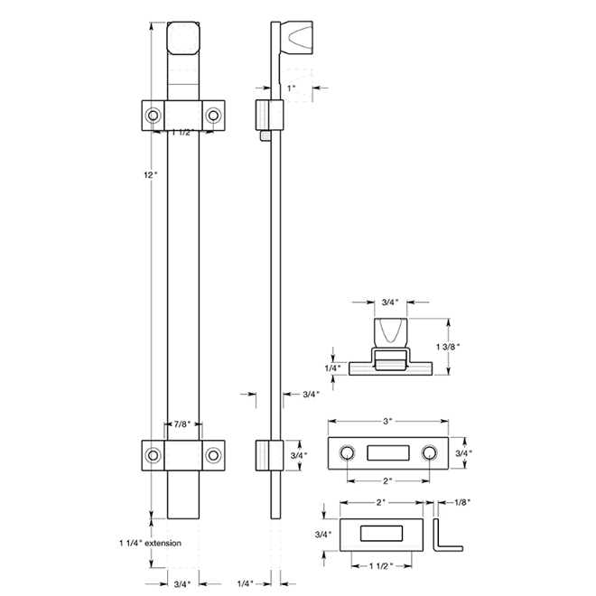 Deltana 12SSB Door Slide Bolt