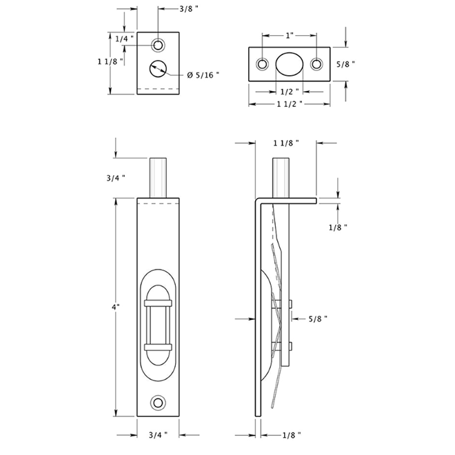 Deltana 4FBS Door Flush Bolt