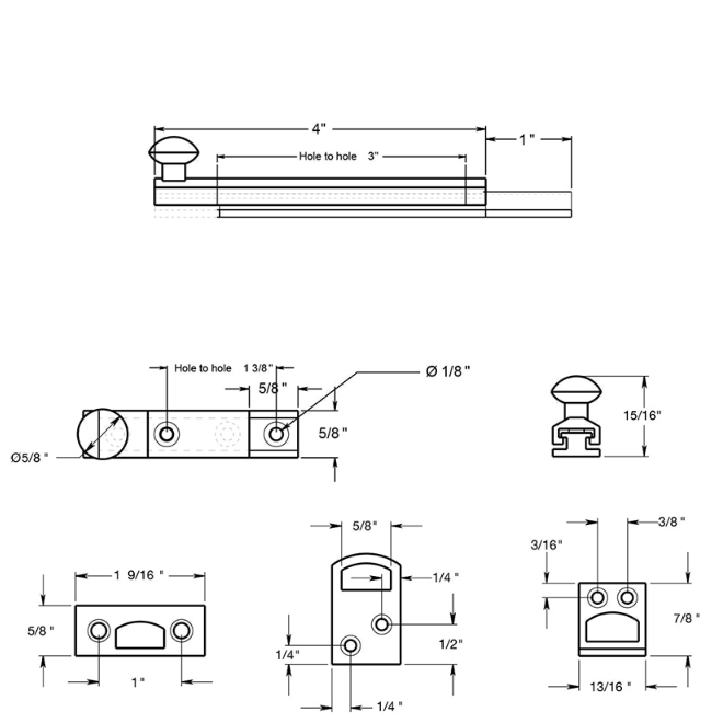 Deltana 4SBCS Door Concealed Screw Bolt