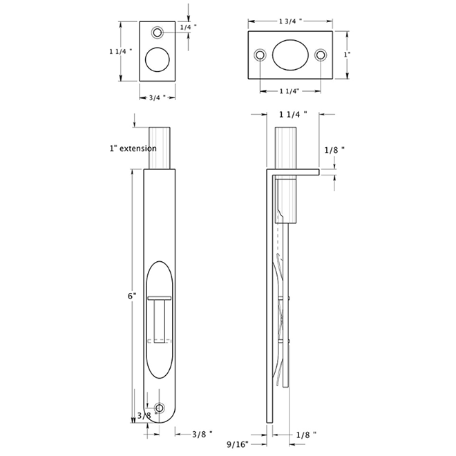 Deltana 6FBR Door Flush Bolt