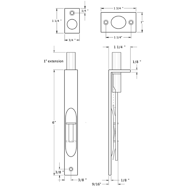 Deltana 6FBS Door Flush Bolt