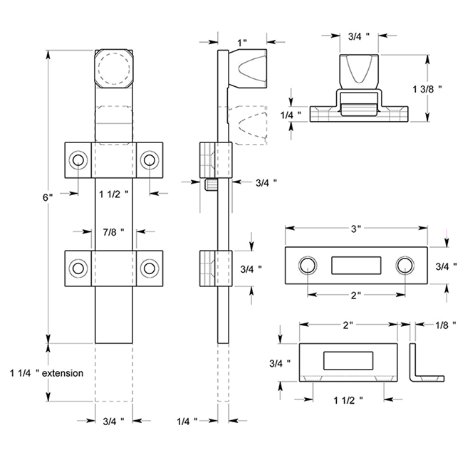 Deltana 6SSB Door Slide Bolt