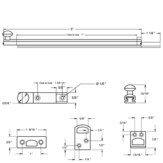 Deltana 8SBCS Door Concealed Screw Bolt