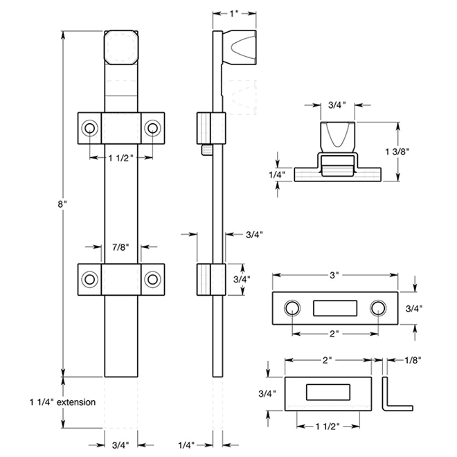 Deltana 8SSB Door Slide Bolt