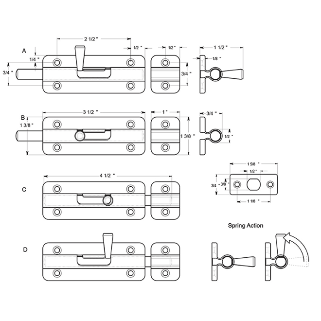 Deltana SB35 Door Barrel Bolt