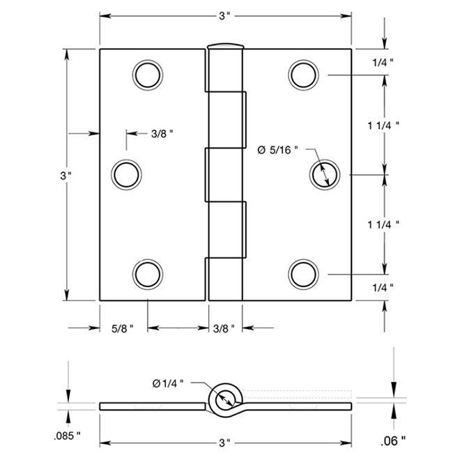 Deltana S33-R Door Butt Hinge