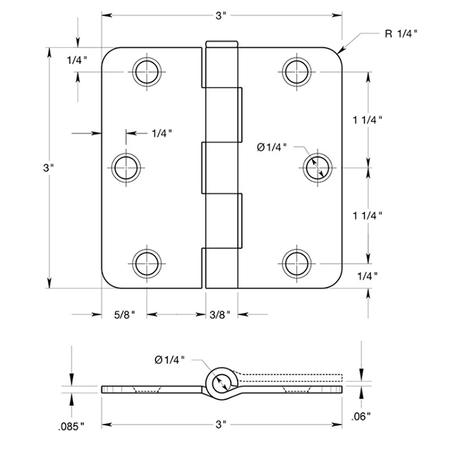 Deltana S33R4 Door Butt Hinge