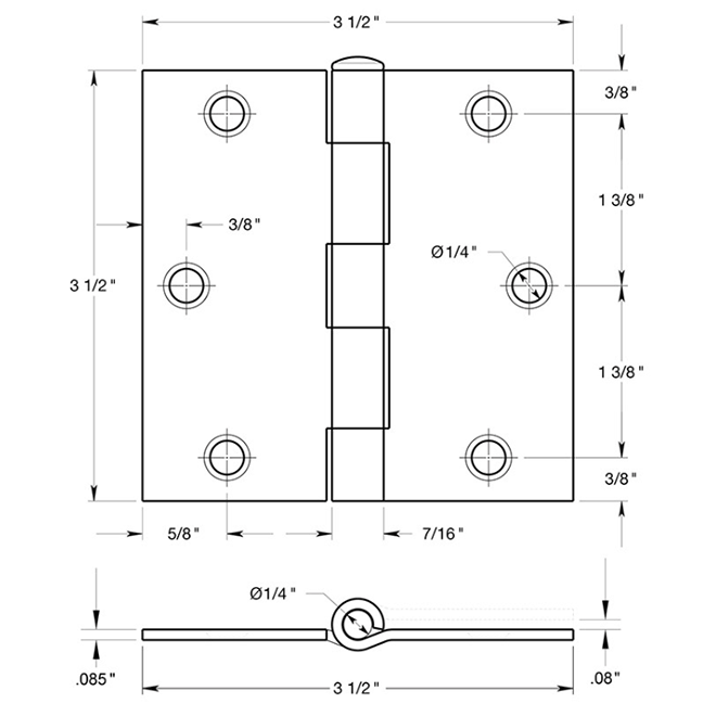 Deltana S35-R Door Butt Hinge