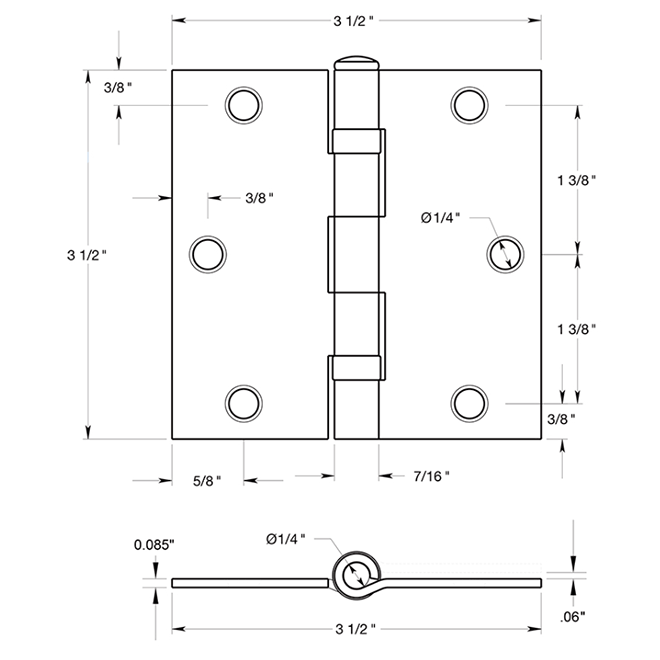 Deltana S35BB-R Door Butt Hinge