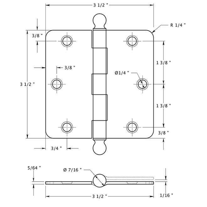 Deltana S35R4-BT Door Butt Hinge