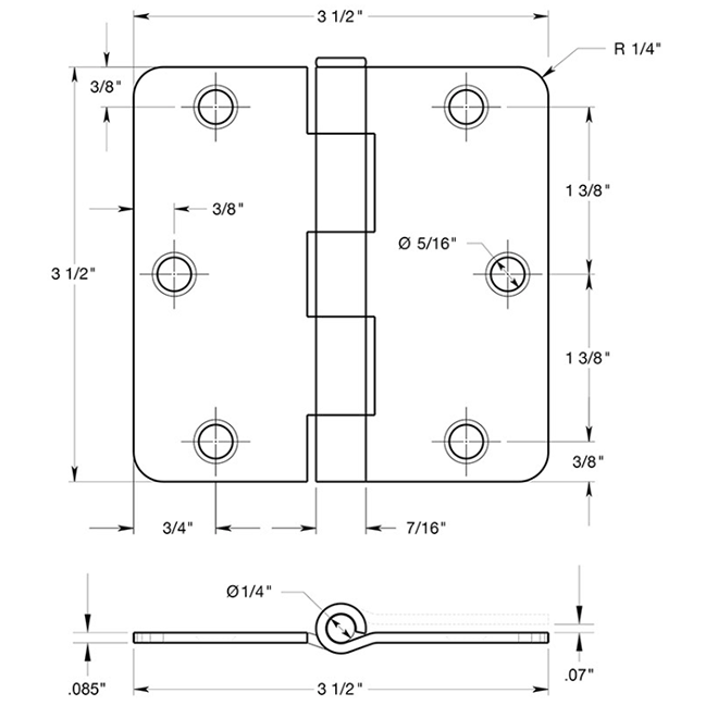 Deltana S35R4N Door Butt Hinge