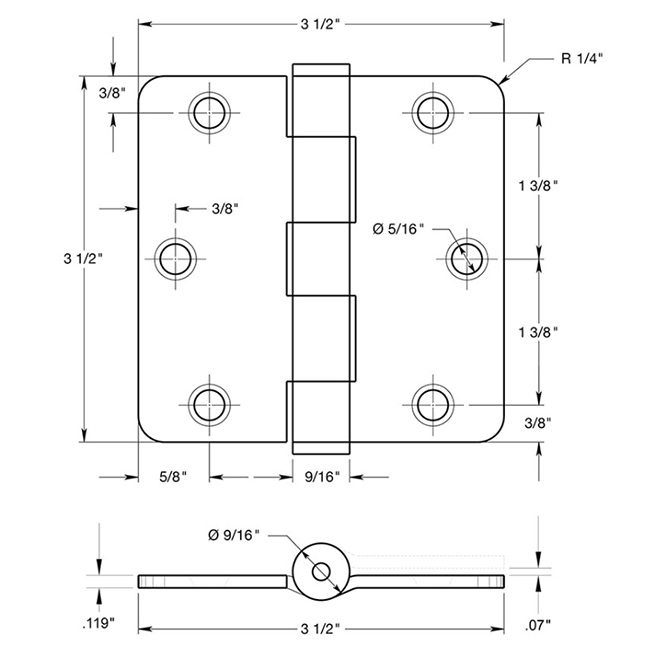 Deltana S35R4HD Door Butt Hinge