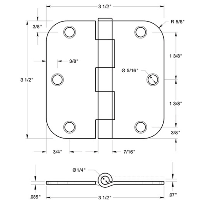 Deltana S35R5 Door Butt Hinge