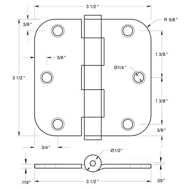 Deltana S35R5HD Door Butt Hinge