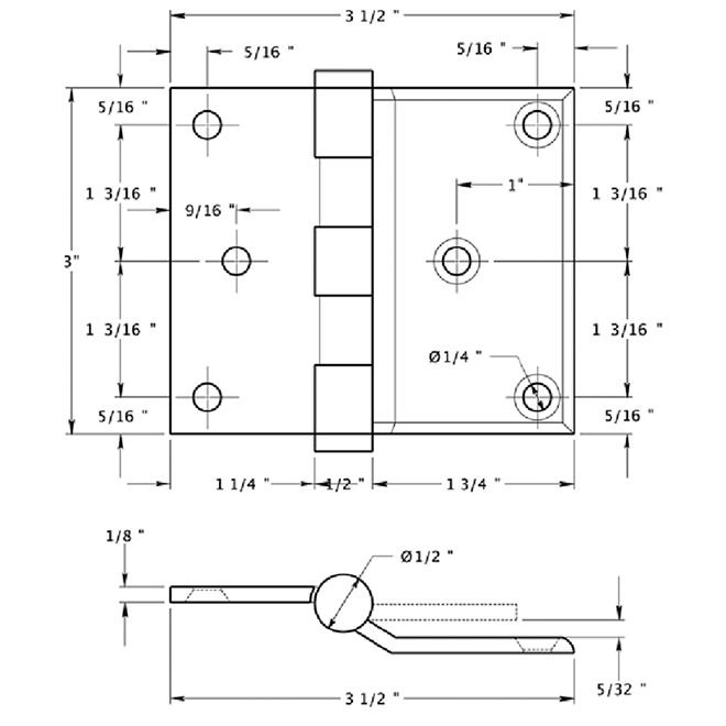 Deltana DHS3035 Door Half Surface Hinge