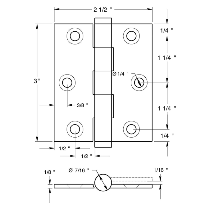 Deltana DSB3025 Door Butt Hinge