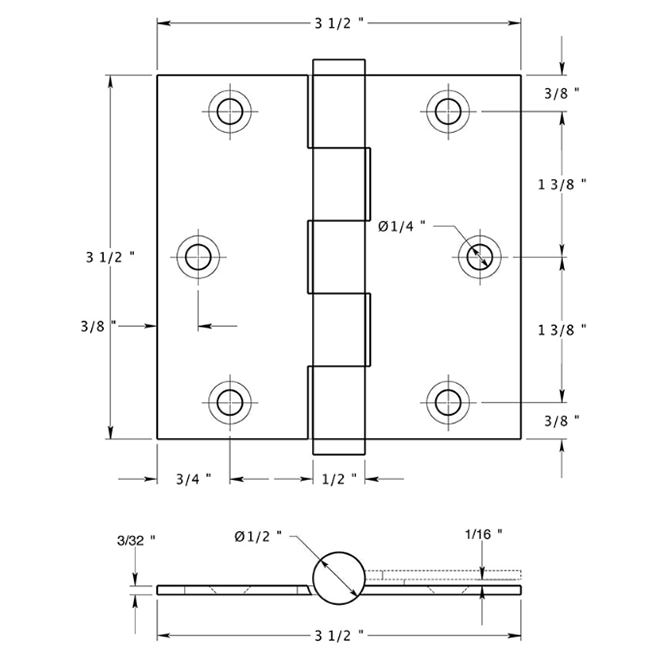 Deltana DSB35-R Door Butt Hinge