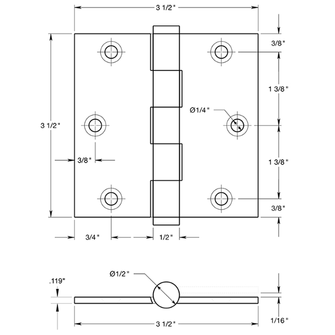 Deltana DSB35 Door Butt Hinge