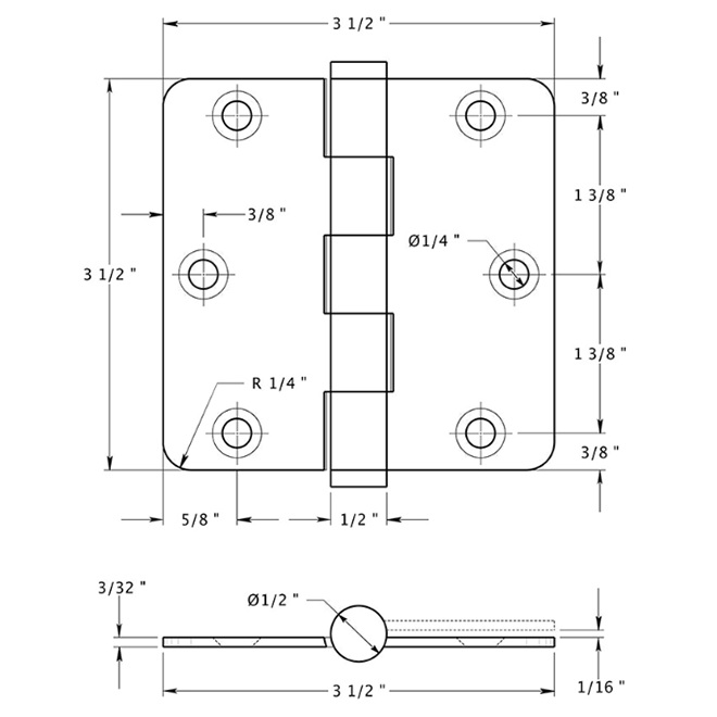 Deltana DSB35R4-R Door Butt Hinge