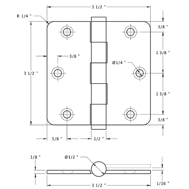 Deltana DSB35R4 Door Butt Hinge