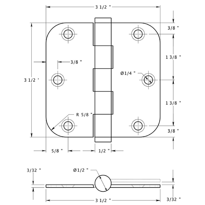 Deltana DSB35R5-R Door Butt Hinge Deltana DSB35R5-R Door Butt Hinge