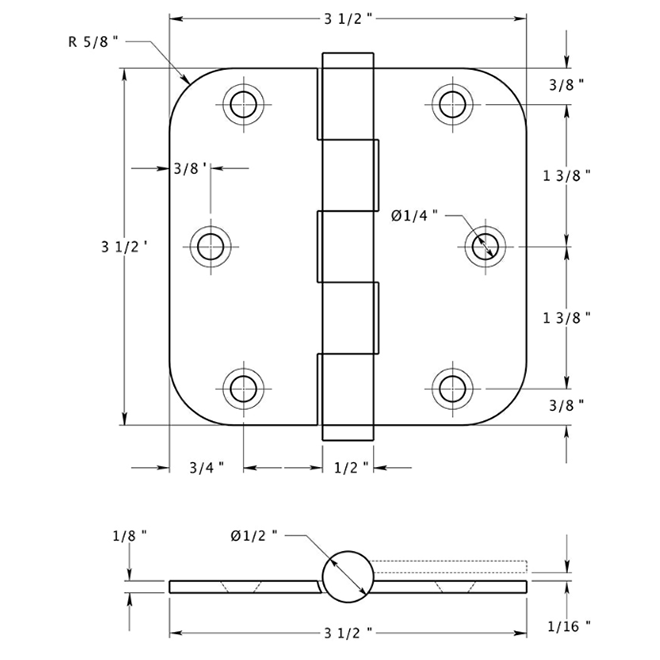 Deltana DSB35R5 Door Butt Hinge