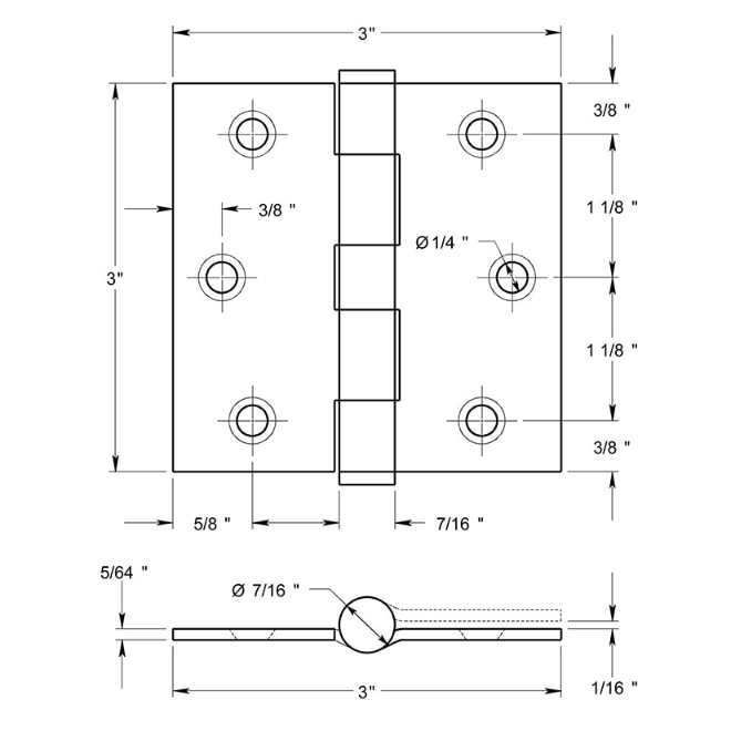 Deltana SS33-R Door Butt Hinge