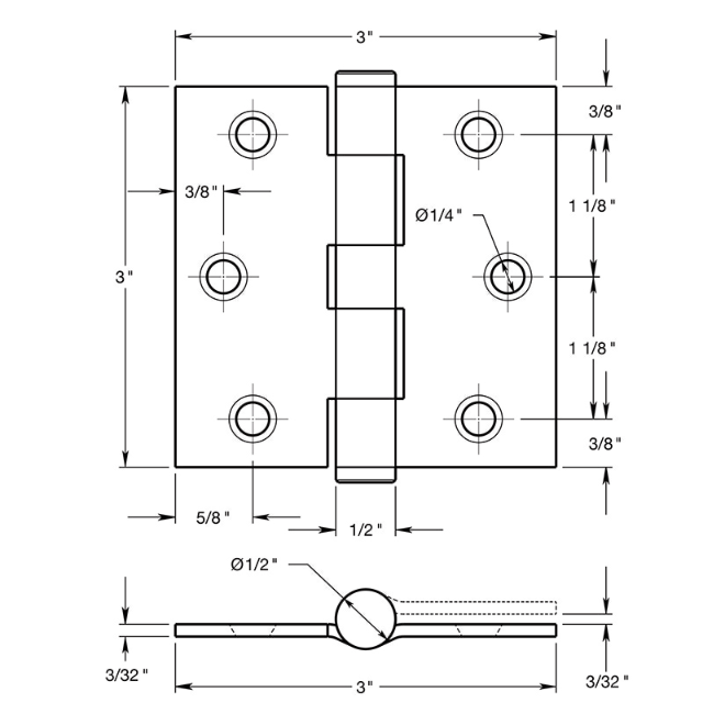 Deltana SS33 Door Butt Hinge