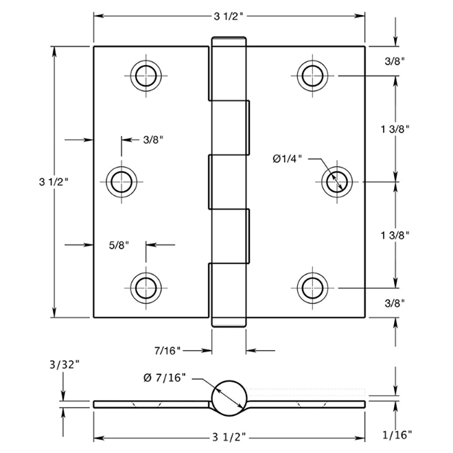 Deltana SS35-R Door Butt Hinge