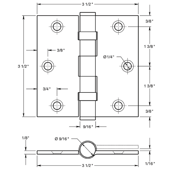 Deltana SS35B Door Butt Hinge