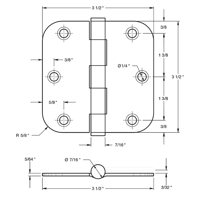 Deltana SS35R5-R Door Butt Hinge