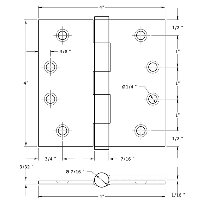 Deltana SS44-R Door Butt Hinge