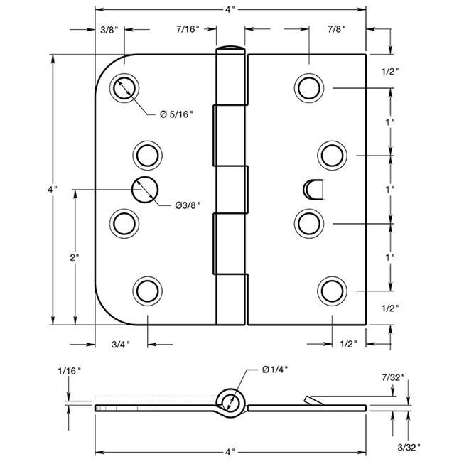 Deltana SS44058TA-LH Door Butt Hinge