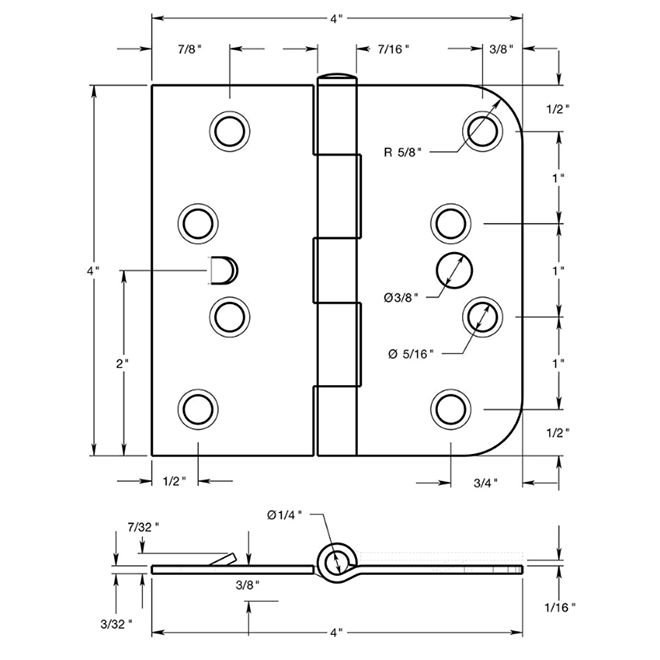 Deltana SS44058TA-RH Door Butt Hinge