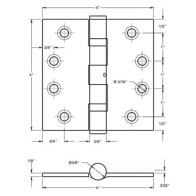 Deltana SS44NB Door Butt Hinge