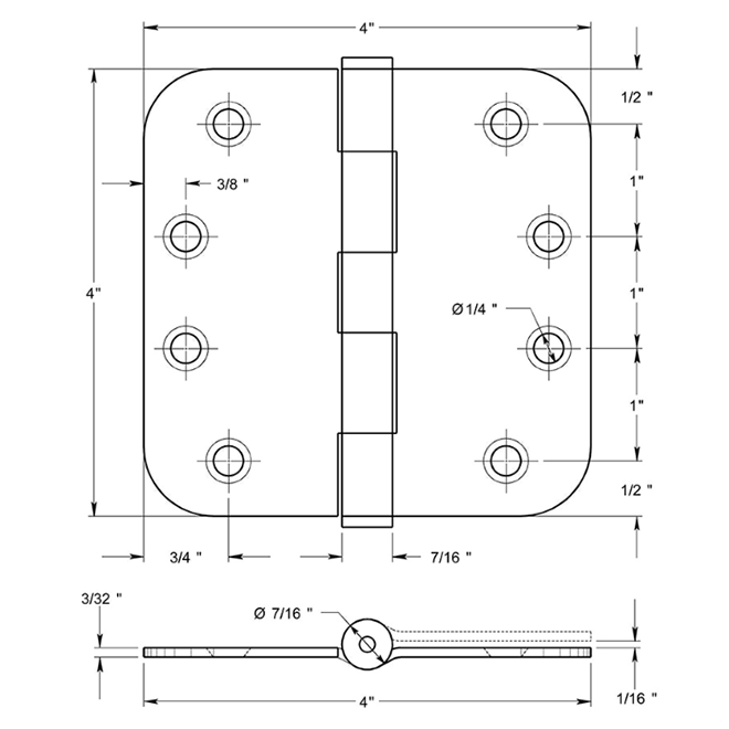 Deltana SS44R5-R Door Butt Hinge