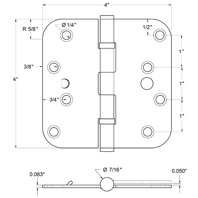 Deltana SS44R5B-S Door Butt Hinge