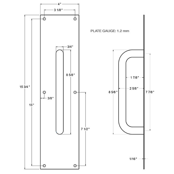 Deltana [PPH4016] Door Push Plate Handle