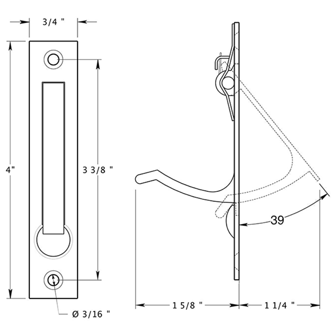 Deltana EP475 Pocket Door Edge Pull