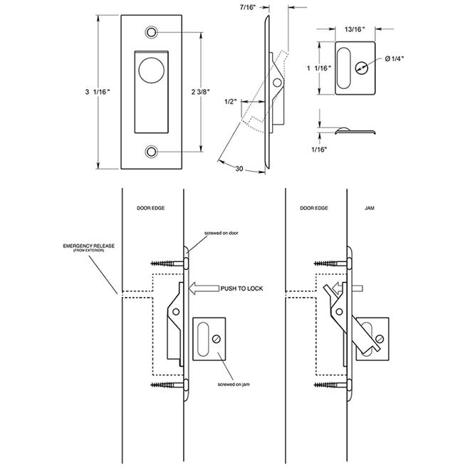 Deltana PDB50 Pocket Door Jamb Bolt