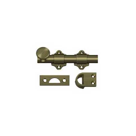 Deltana [DDB425U5] Solid Brass Dutch Door Slide Bolt - Surface - Antique Brass Finish - 4&quot; L