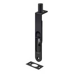 Deltana [6FBR19] Solid Brass Door Flush Bolt - Round Plate - Paint Black Finish - 6" L