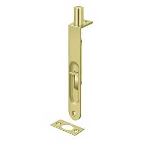 Deltana [6FBR3] Solid Brass Door Flush Bolt - Round Plate - Polished Brass Finish - 6" L